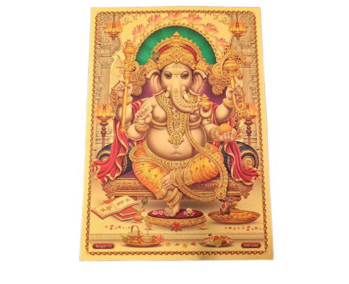 Folha laminada dourada para enquadrar e pendurar Ganesha 30 x 21 cm