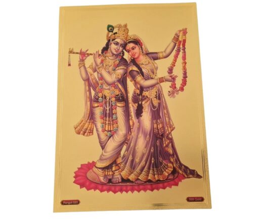 Folha laminada dourada decorativa Radha e Krishna dançando