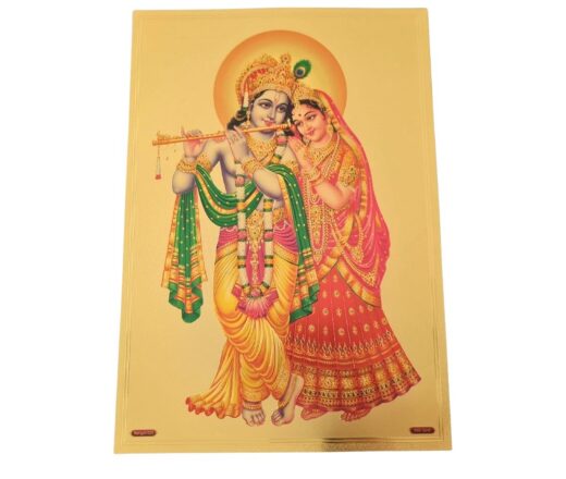 Folha laminada dourada decorativa Krishna e sua consorte Radha