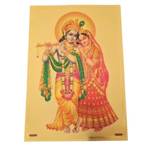 Folha laminada dourada decorativa Krishna e sua consorte Radha