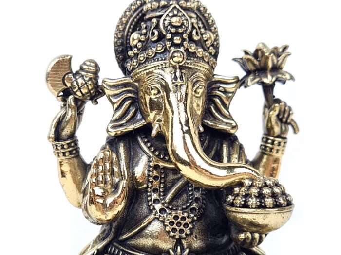 Estátua de Lord Ganesha Fine Art em metal dourado 10cm