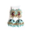 Brinco indiano Meenakari Jhumka azul e rosé design pavão