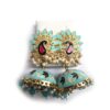 Brinco indiano Meenakari Jhumka azul e rosé design pavão