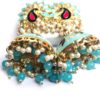 Brinco indiano Meenakari Jhumka azul e rosé design pavão
