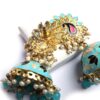 Brinco indiano Meenakari Jhumka azul e rosé design pavão