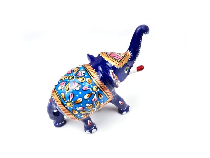 Elefante de metal esmaltado com técnica cloisonné azul claro e color 9cm