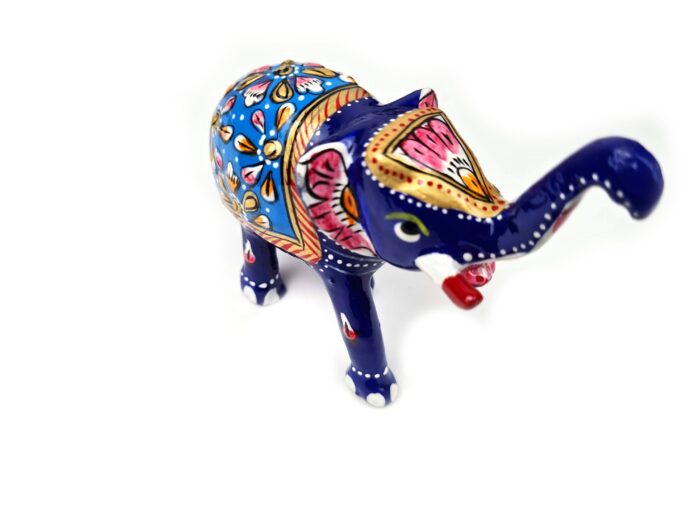 Elefante de metal esmaltado com técnica cloisonné azul claro e color 9cm