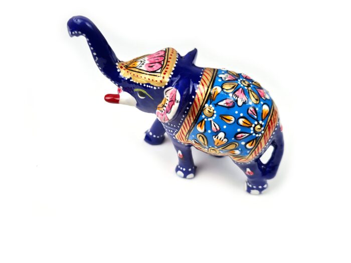 Elefante de metal esmaltado com técnica cloisonné azul claro e color 9cm