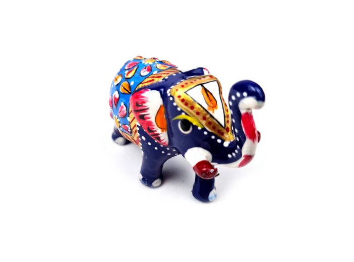 Elefante de metal esmaltado azul e color com técnica cloisonné 7cm