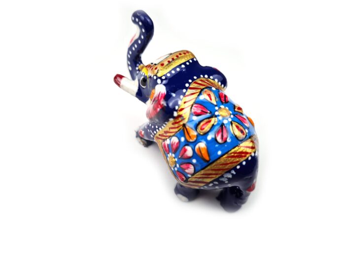 Elefante de metal esmaltado azul e color com técnica cloisonné 7cm