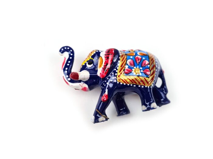 Elefante de metal esmaltado azul e color com técnica cloisonné 7cm