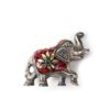 Elefante indiano de metal prateado mosaico de pedras naturais coral e turquesa