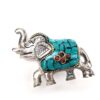 20260122_162412 Elefante indiano de metal prateado mosaico de pedras naturais turquesa e coral