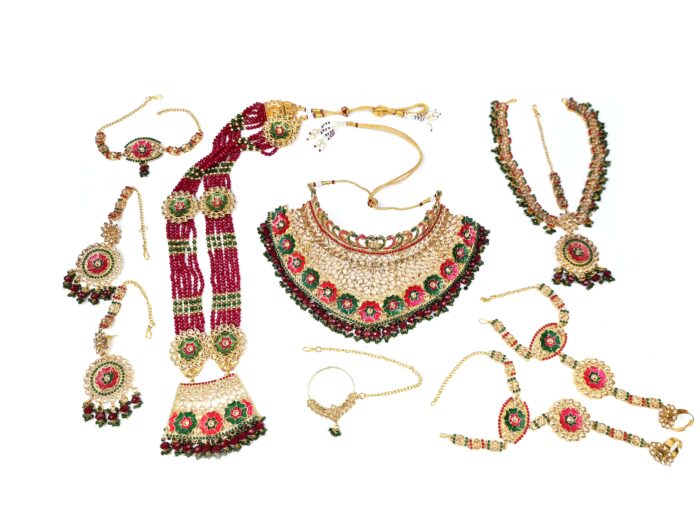 Conjunto Bridal Acessórios completos Indiano Luxo Maharani Gold 7 Peças