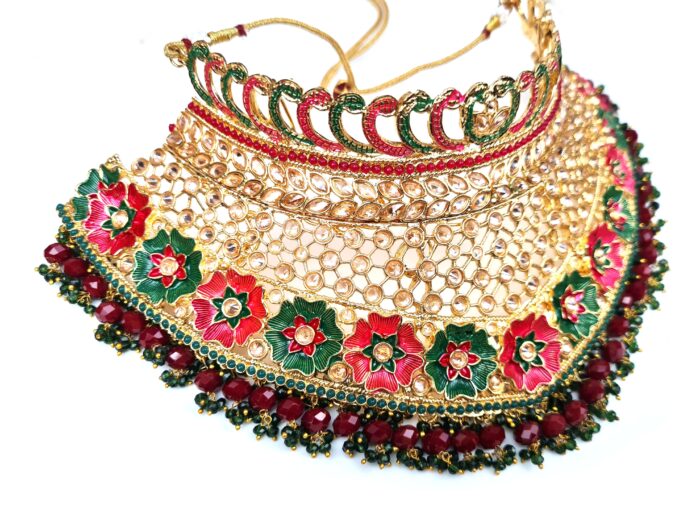 Conjunto Bridal Acessórios completos Indiano Luxo Maharani Gold 7 Peças