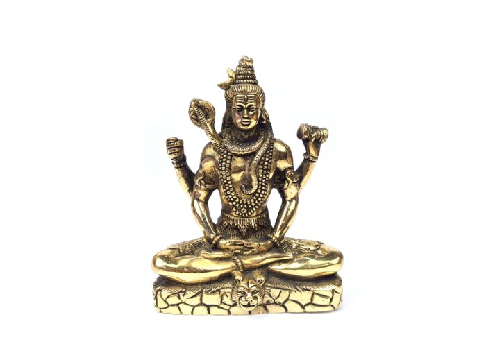 Estátua do Deus Shiva em lótus com tridente removível Fine Art em brass 15m