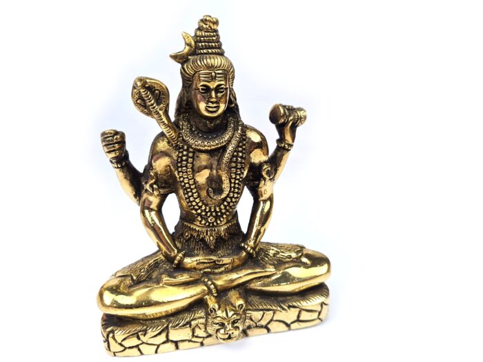 Estátua do Deus Shiva em lótus com tridente removível Fine Art em brass 15m