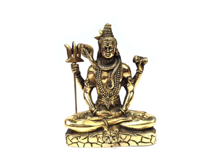 Estátua do Deus Shiva em lótus com tridente removível Fine Art em brass 15m