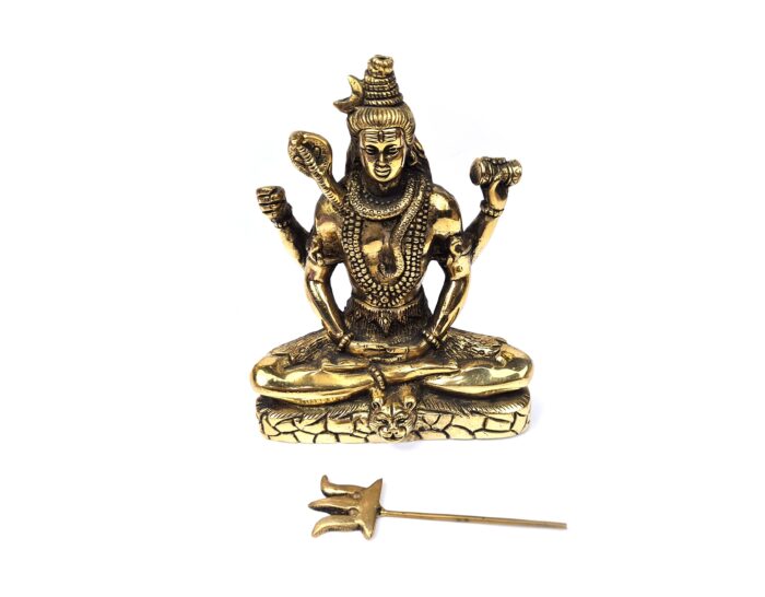 Estátua do Deus Shiva em lótus com tridente removível Fine Art em brass 15m