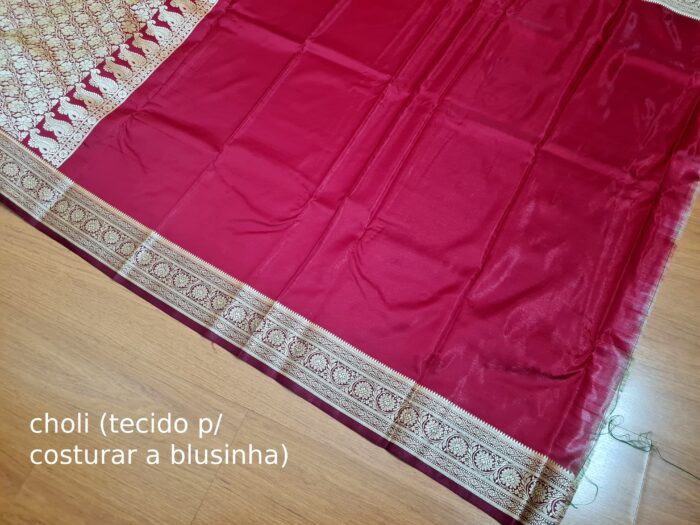 Saree Banarasi Art Silk Azul Turquesa e Marsala Real