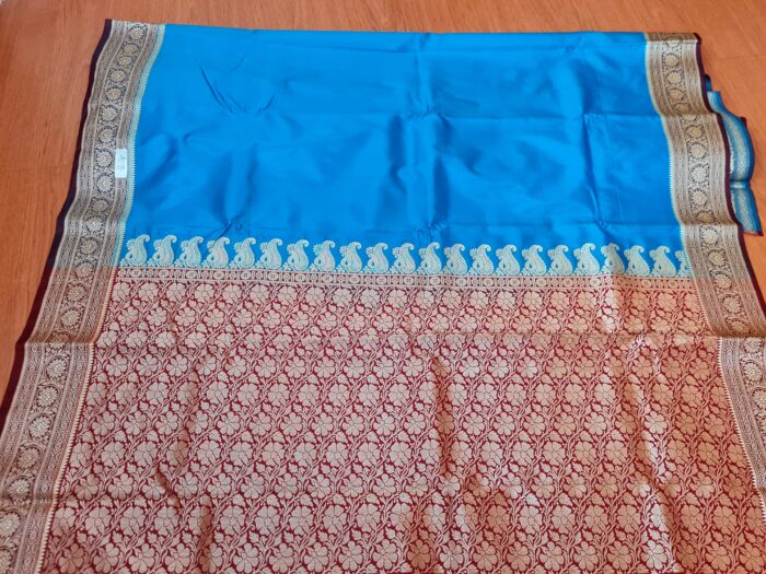 Saree Banarasi Art Silk Azul Turquesa e Marsala Real