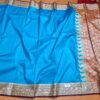 Saree Banarasi Art Silk Azul Turquesa e Marsala Real