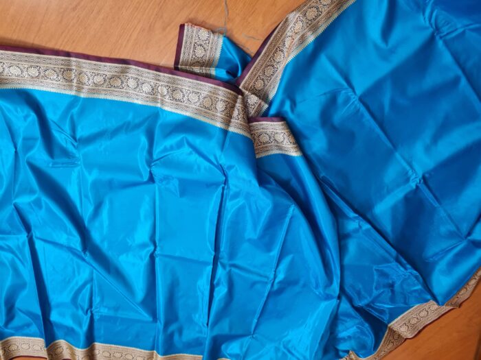 Saree Banarasi Art Silk Azul Turquesa e Marsala Real