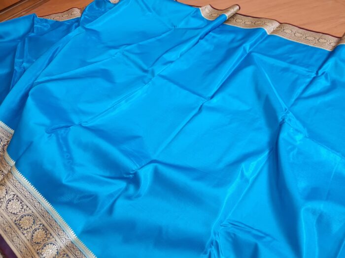Saree Banarasi Art Silk Azul Turquesa e Marsala Real