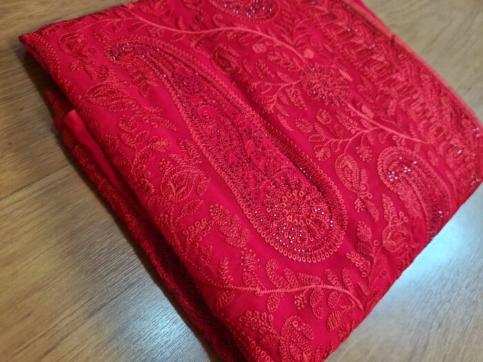 Saree Nupcial Luxo em Georgette Chikankari de Lucknow