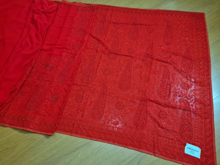 Saree Nupcial Luxo em Georgette Chikankari de Lucknow