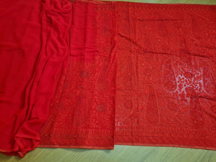 Saree Nupcial Luxo em Georgette Chikankari de Lucknow