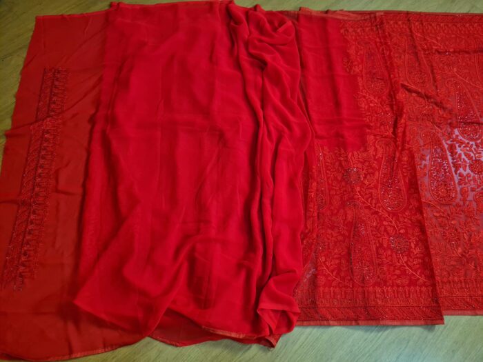 Saree Nupcial Luxo em Georgette Chikankari de Lucknow