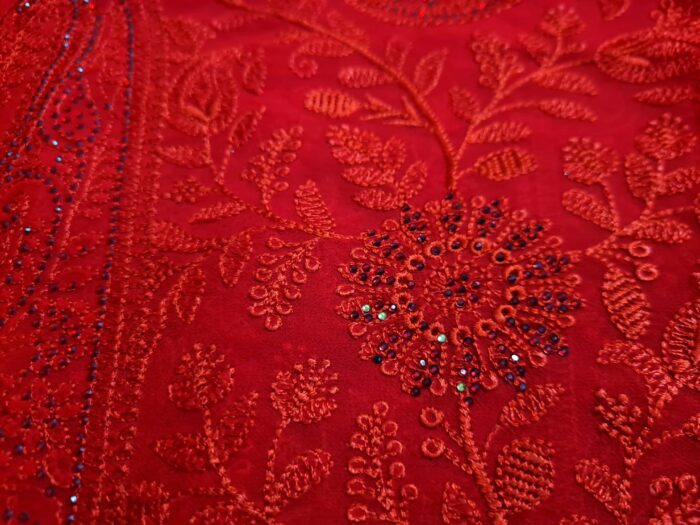 Saree Nupcial Luxo em Georgette Chikankari de Lucknow