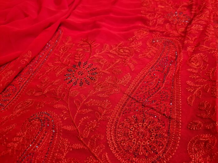 Saree Nupcial Luxo em Georgette Chikankari de Lucknow