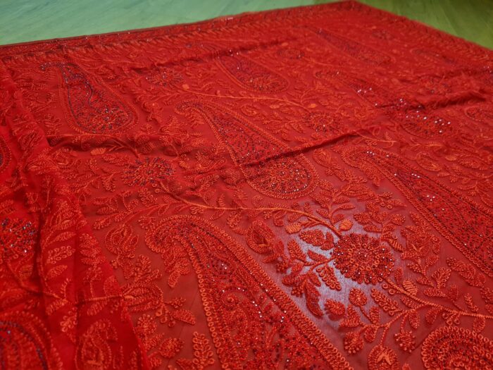 Saree Nupcial Luxo em Georgette Chikankari de Lucknow