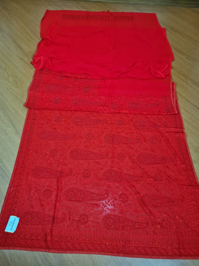 Saree Nupcial Luxo em Georgette Chikankari de Lucknow