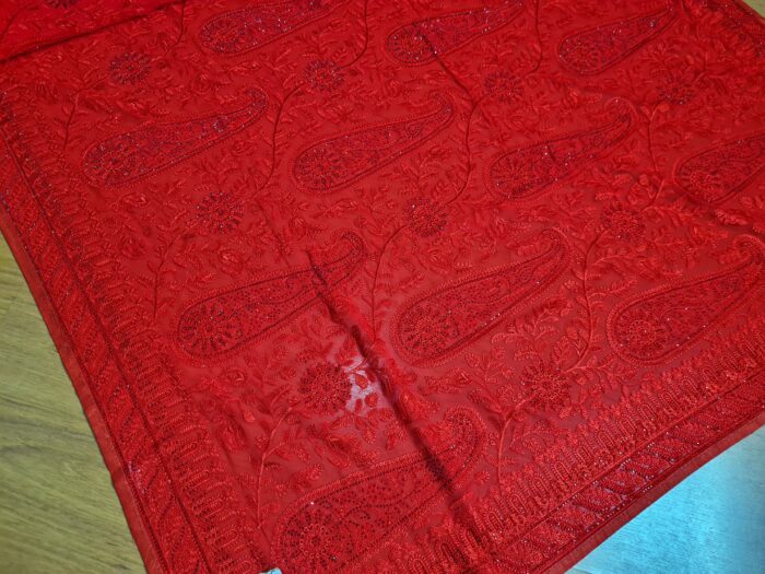 Saree Nupcial Luxo em Georgette Chikankari de Lucknow