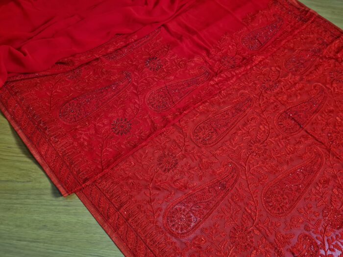 Saree Nupcial Luxo em Georgette Chikankari de Lucknow