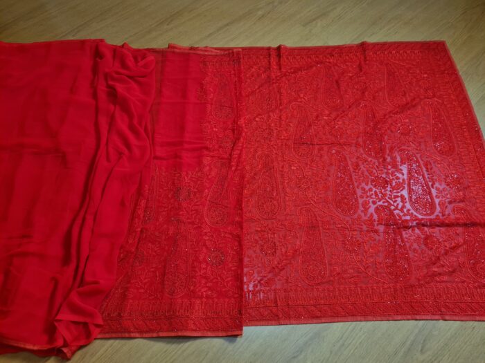 Saree Nupcial Luxo em Georgette Chikankari de Lucknow