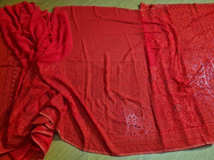 Saree Nupcial Luxo em Georgette Chikankari de Lucknow