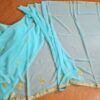 20260204_154503 Saree indiano de crepe de seda verde água com dourado modelo Nilaya
