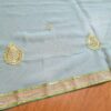 20260204_154643 Saree indiano de crepe de seda verde água com dourado modelo Nilaya