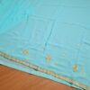20260204_154819 Saree indiano de crepe de seda verde água com dourado modelo Nilaya