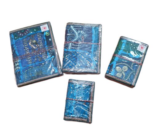 Cadernos indianos artesanais pintados a mão Patchwork azul