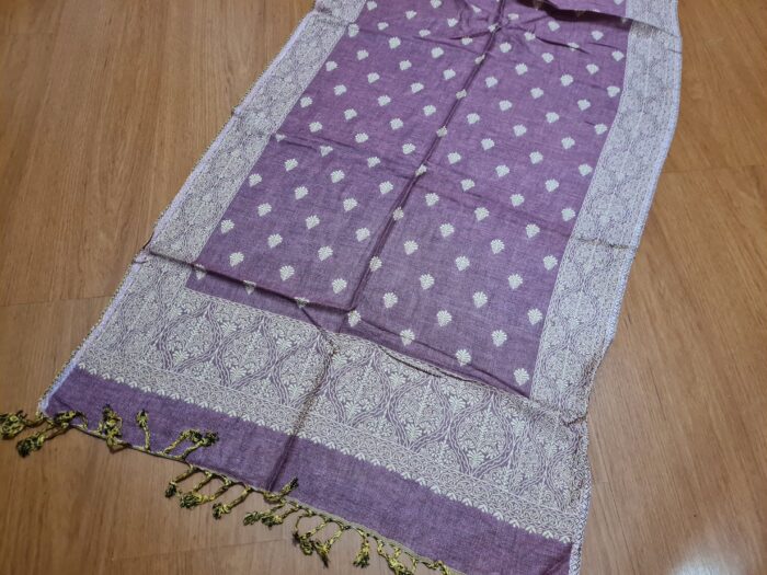 Echarpe indiana algodão com viscose dupla face de arabescos uva claro e creme