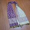 Echarpe indiana algodão com viscose dupla face de arabescos uva claro e creme