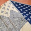 Echarpe indiana algodão com viscose dupla face de arabescos marinho e creme