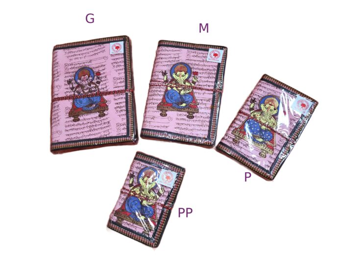 tamanhos-cadernos-ganesha-indianos Cadernos indianos artesanais pintados a mão Ganesha rosa
