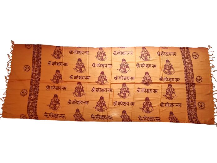 20260321_183129 Chadar de Ganesha de viscose com simbologias hindus, laranja