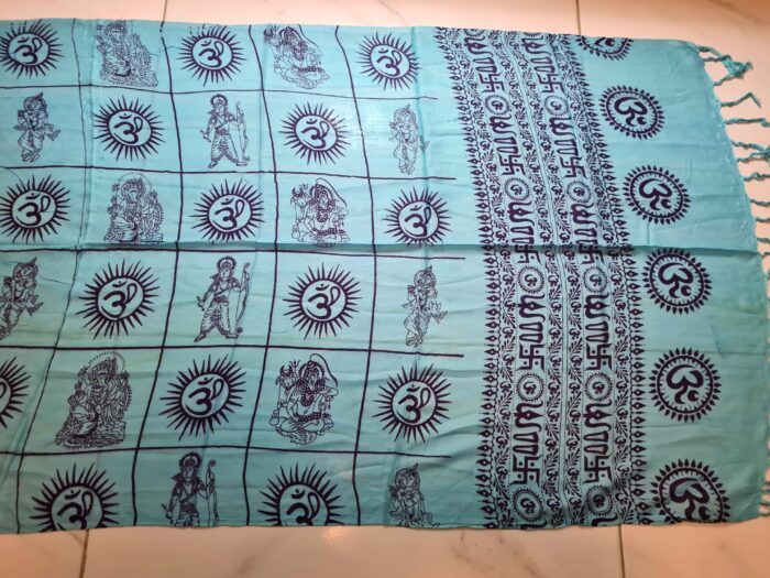 20260321_183831 Chadar indiano (manto de oração) com 4 deuses hindus azul